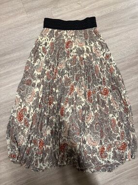 Paisley Print Pleated Midi Skirt - Cream & Rust